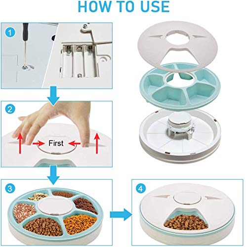 Alimentador automático de mascotas para gatos, perros, conejos, animales pequeños, 6 bandejas de comida de agua para alimentos secos y húmedos, con pantalla LCD, temporizador digital programable