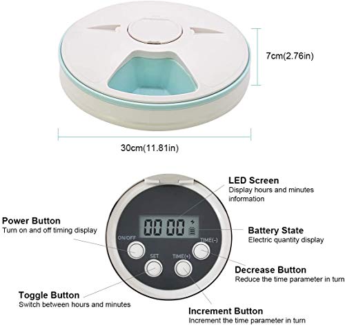 Alimentador automático de mascotas para gatos, perros, conejos, animales pequeños, 6 bandejas de comida de agua para alimentos secos y húmedos, con pantalla LCD, temporizador digital programable