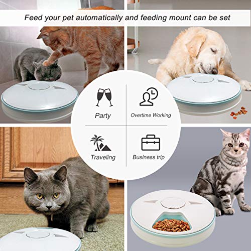 Alimentador automático de mascotas para gatos, perros, conejos, animales pequeños, 6 bandejas de comida de agua para alimentos secos y húmedos, con pantalla LCD, temporizador digital programable