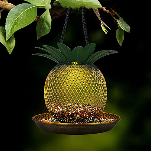 Alimentador Solar para pájaros,para Colgar en el Exterior,casa de pájaros,para jardín,jardín,jardín,decoración Exterior (Piña) 18.5x17.5cm