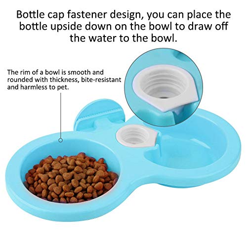 Alimento Doble Comedero de Agua para Mascotas Tazón para Mascotas Colgante Tazón de Fuente Perro Gato Conejo Pájaro Plato del Fregadero con Tapa de Botella Diseño de Cierre para jaulas(Azul)