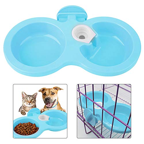 Alimento Doble Comedero de Agua para Mascotas Tazón para Mascotas Colgante Tazón de Fuente Perro Gato Conejo Pájaro Plato del Fregadero con Tapa de Botella Diseño de Cierre para jaulas(Azul)