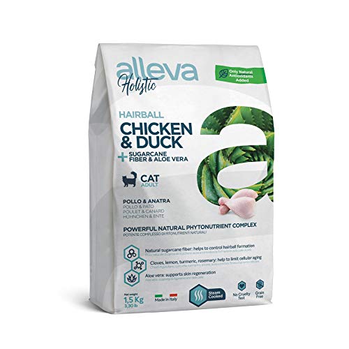 Alleva Holistic Chicken & Duck + Sugarcane Fiber & Aloe Vera – Hairball (Adult) 1,5 kg