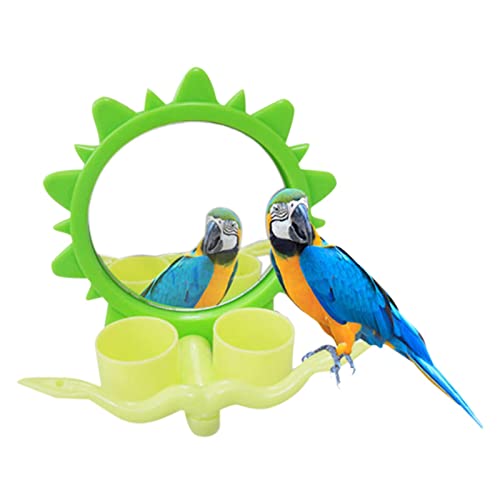 Allowevt Columpios para pájaros con Tazas - Espejo de Periquito para Jaula de pájaros con Plataforma de ABS, alimentador de Loros para Exteriores, Regalos para Mascotas para Personas Mayores (con 2