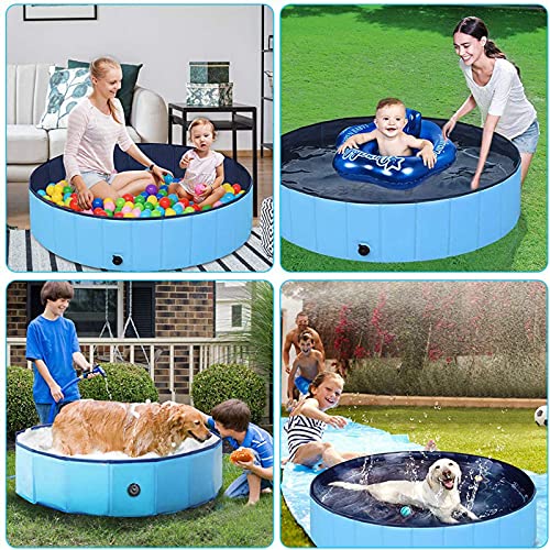 ALLWIN Piscina Infantil para Perros, Piscina Plegable para Mascotas Y Niños, Bañera De PVC Antideslizante, Piscina Infantil De Plástico Grande, Regalo con Bola De Juguete para Perros (160 × 30 Cm)