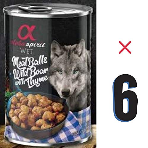 ALPHA SPIRIT - Comida Húmeda para Perros de Jabalí y Tomillo en ALBONDIGAS. Pack de 6 Unidades. 400 gr Cada Lata | ANIMALUJOS