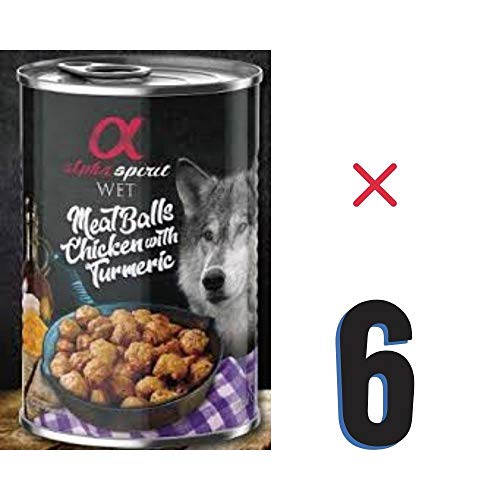 ALPHA SPIRIT - Comida Húmeda para Perros de Pollo y Cúrcuma en ALBONDIGAS. Pack de 6 Unidades. 400 gr Cada Lata | ANIMALUJOS Marca: ALPHA SPIRIT