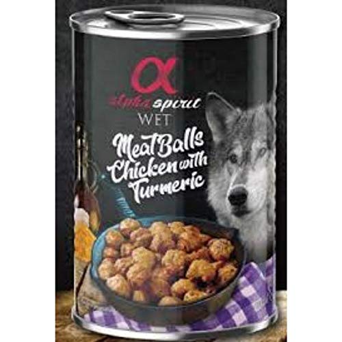 ALPHA SPIRIT - Comida Húmeda para Perros de Pollo y Cúrcuma en ALBONDIGAS. Pack de 6 Unidades. 400 gr Cada Lata | ANIMALUJOS Marca: ALPHA SPIRIT