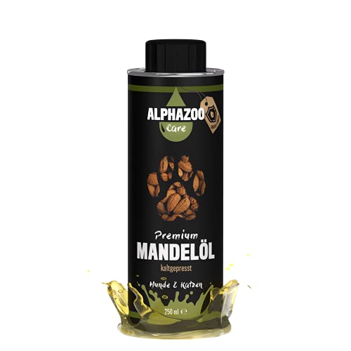 alphazoo Aceite de almendras Aceite para piensos para Perros y Gatos 250 ml, Aceite de Belleza Premium prensado en frío, Piel Sana y Pelo Brillante, aditivo para la Comida, Aceite Base Natural