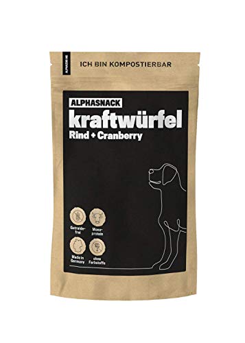 alphazoo Cubo de energía Ternera + arándanos XXX g, golosina para Perros sin Cereales, Snack para Perros, Snack de adiestramiento Snack de Carne Saludable para la recompensa con monoproteína