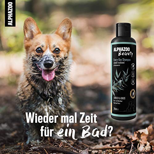 alphazoo Every-Day Champú de cuidado Perro y gato 200 ml, champú para el cuidado del pelaje con coco y laurel, brillo del pelaje, piel vital, orgánico y vegano, pH neutro, champú natural