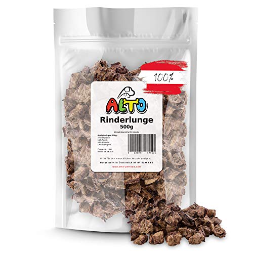 Alto-Petfood - 500 g de pulmón de vacuno seco para perros – dados | 100% natural golosinas, artículos para masticar, tentempié como piel de cabeza de vaca, orejas de cerdo | bolsa reutilizable.