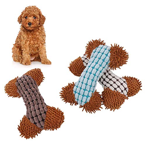 Amasawa 3 Piezas Juguete Masticable para Perros Chirriantes Rellenos, Juguetes de Peluche para Huesos,Adecuado para Juguetes de Peluche para Perros Pequeños y Medianos