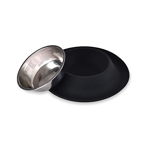 Amazon Basics Base redonda de silicona y cuenco para mascotas - grande, negro