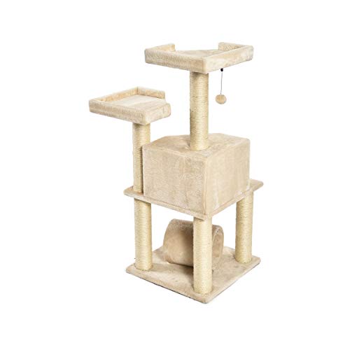 Amazon Basics - Torre en árbol con túnel y poste rascador para gatos, 48,3x48,3x109,2 cm, beige