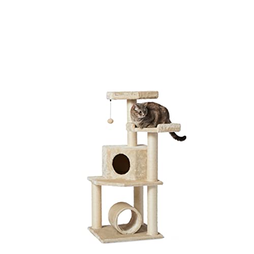 Amazon Basics - Torre en árbol con túnel y poste rascador para gatos, 48,3x48,3x109,2 cm, beige