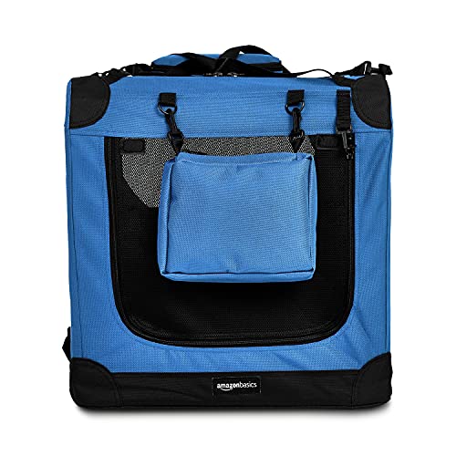 Amazon Basics – Transportín para mascotas abatible, transportable y suave de gran calidad, 76 cm, Azul