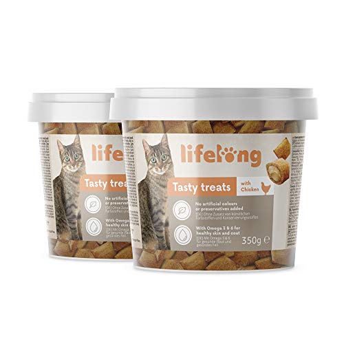 Amazon Brand - Lifelong Deliciosos premios con pollo para Gatos, 2 x 350g