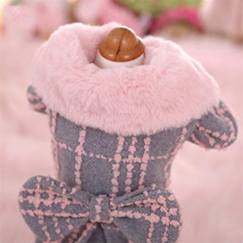 AMURAO Cuello de Piel de Invierno Pequeño Abrigo para Mascotas Princesa Chica Ropa para Perros Chaqueta de Cachorro Tela Escocesa de Tweed Forro Libre de Pelo