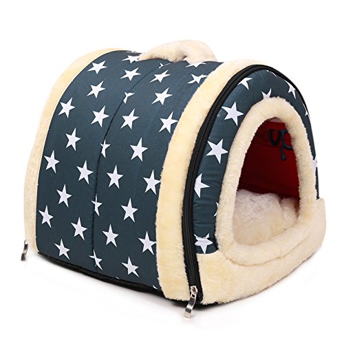 ANCOUS Pet Nido y sofá Cama, Plegable Antideslizante para Perros y Gatos y colchón de Invierno Suave y Acogedor 4 Estilo 3 tamaño (M,Azul)