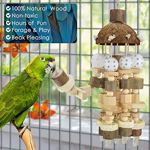 Andifany Juguete de Loro de PáJaro, Juguete de Loro Grande Bloques de Madera Natural Juguete para Masticar PáJaro Jaula de Loro Mordedura Trajes de Juguete para Loros Guacamayos