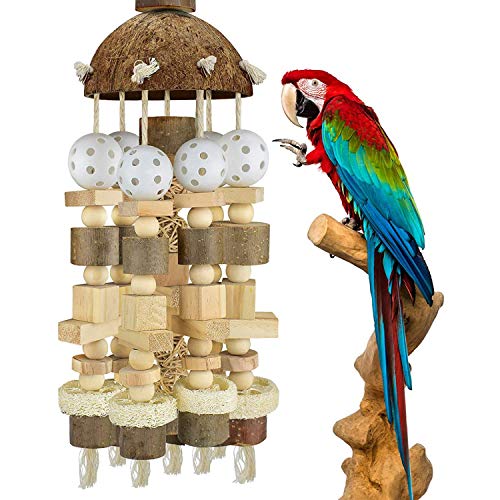 Andifany Juguete de Loro de PáJaro, Juguete de Loro Grande Bloques de Madera Natural Juguete para Masticar PáJaro Jaula de Loro Mordedura Trajes de Juguete para Loros Guacamayos