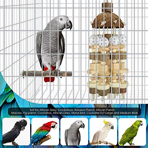 Andifany Juguete de Loro de PáJaro, Juguete de Loro Grande Bloques de Madera Natural Juguete para Masticar PáJaro Jaula de Loro Mordedura Trajes de Juguete para Loros Guacamayos