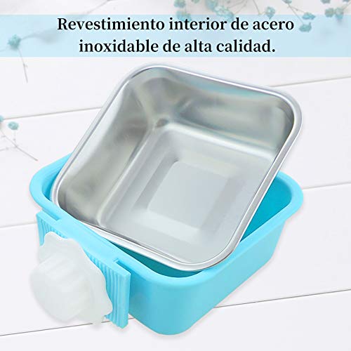 Andiker 2 en 1 Cuenco Colgante de Jaula para Mascotas, Colgando Cuenco Comedero Extraíble Duradero, Alimentos Agua Cuencos para Mascotas Gatos, Perros, Conejos, 2 Tamaños (L, Azul)