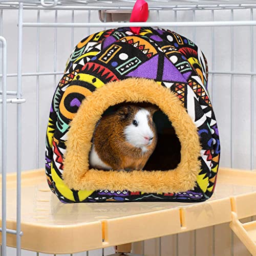 Andiker - Cama Cueva para Conejillo de Indias, Cama para Animales pequeños con Lienzo Estampado de Graffiti y Felpa mullida en el Interior, Cama acogedora para hámster (Geométrico)