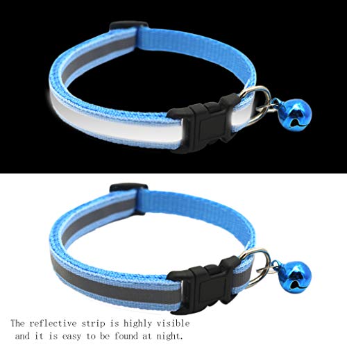 Andiker Collar reflectante de nailon para gato, 7 unidades, con bonita campana y etiqueta de identificación, collar ajustable para perros pequeños, multicolor y ligero