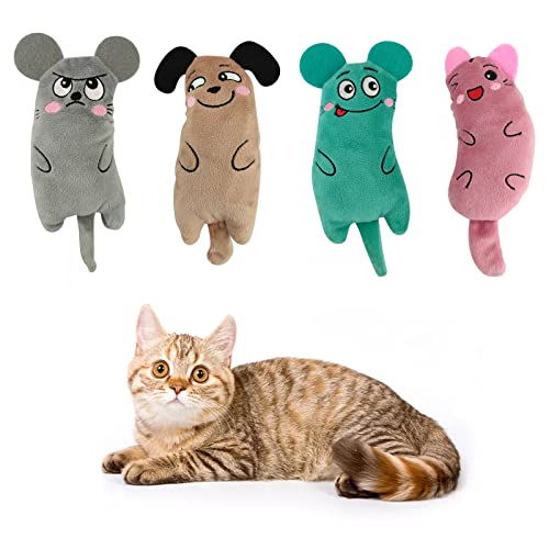 Andiker Juguete para gatos con hierba gatera, 4 unidades, lindo ratón de peluche moldeado, juego de menta gata para acurrucarse y jugar. Juguete natural para gatos.