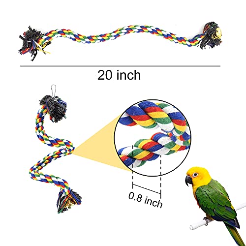 Andiker - Perchas para Pájaros, Juguetes de Columpio de Loro Colorido Cuerda de Escalada, Soporte para Loro con Campana y Clip para Colgar para Loros, Periquitos, Guacamayos, Periquitos (50cm)