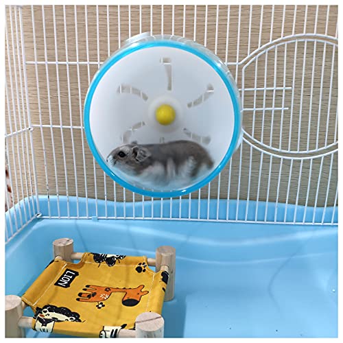 Andiker Rueda de ejercicio para Hamster de 4,72 pulgadas, accesorio de jaula de Hamster de juguete de ejercicio silencioso, para el oso de Shih Tzu en seda dorada de Hamster Nain (Azul)