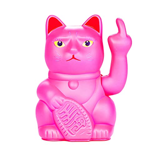 Angry Cat - De Lucky Cat (gato de ángulo) será un gato de olón – Angry Cat | Artículo de decoración de plástico para la oficina, el salón | para los amantes de los gatos | Color: rosa neón