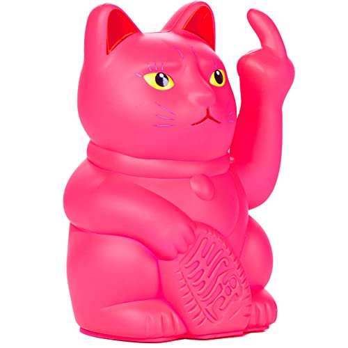 Angry Cat - De Lucky Cat (gato de ángulo) será un gato de olón – Angry Cat | Artículo de decoración de plástico para la oficina, el salón | para los amantes de los gatos | Color: rosa neón