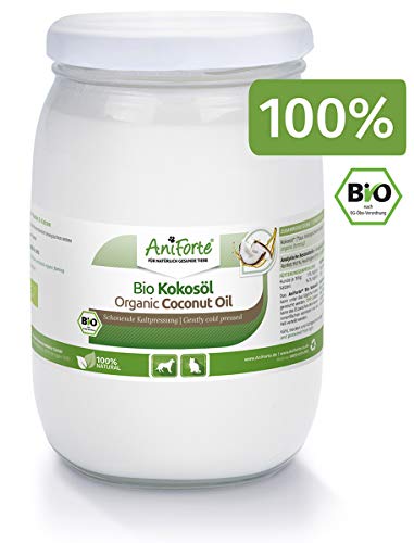 AniForte Aceite de Coco orgánico para Perros y Gatos 1 litro - Prensado en frío, sin refinar, Alto Contenido en ácido láurico para Cuidado del Pelaje