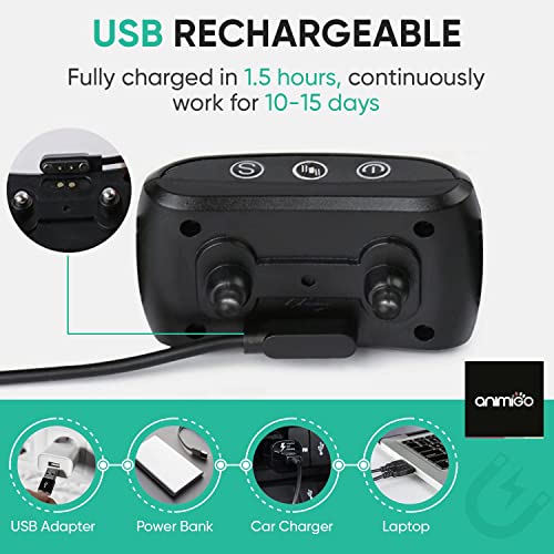 Animigo Collar Antiladridos para Perros Collar Adiestramiento Ajustable con 7 Niveles Vibración y Sonido, para Perros Pequeños, Medianos y Grandes, con Correa Ajustable y Batería Recargable USB