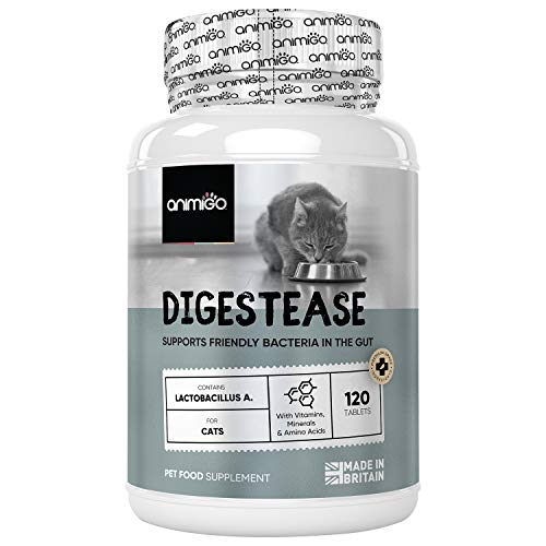 Animigo Digestease Para Gatos | Suplemento Natural para Regular la Flora Intestinal y Mantener Sistema Digestivo | Con Probióticos, Prebióticos, Vitaminas, Minerales, Enzimas y Aminoácidos 60 Cápsulas