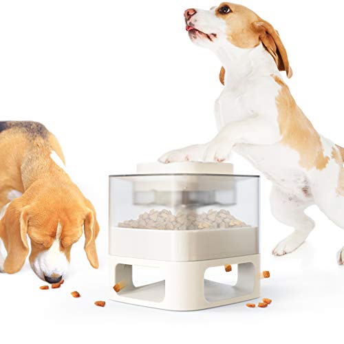 ANROD Comederos Automáticos para Perro Juguete con Botones, Comida para Perros de Alimentación Lenta para IQ Juegos Interactivos de Interior para Mascotas Pequeñas / Grandes (Blanco)