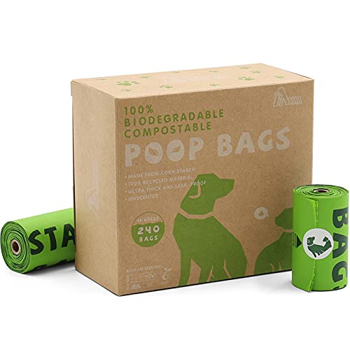 ANWA Bolsas biodegradables para excrementos de perro, bolsas compostables, extra gruesas, a base de vegetales, certificadas, 100% ecológicas