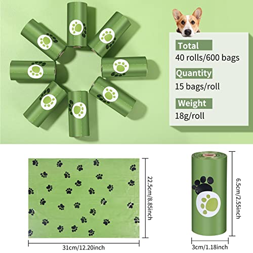 AOKEASE Bolsas Caca Perro, 600 PCS Bolsas Para Excrementos De Perros, Bolsas Perro Con Dispensador Bolsas Caca Perro, Núcleo De Papel Bolso Para Perros, Verde Bolsas, Accesorios Perros, Dog Poop Bag.