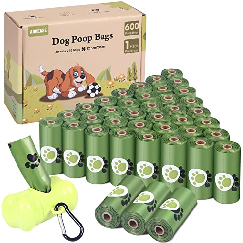 AOKEASE Bolsas Caca Perro, 600 PCS Bolsas Para Excrementos De Perros, Bolsas Perro Con Dispensador Bolsas Caca Perro, Núcleo De Papel Bolso Para Perros, Verde Bolsas, Accesorios Perros, Dog Poop Bag.