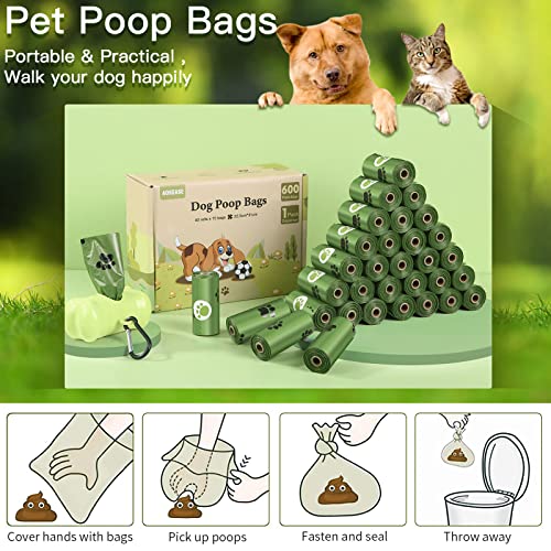 AOKEASE Bolsas Caca Perro, 600 PCS Bolsas Para Excrementos De Perros, Bolsas Perro Con Dispensador Bolsas Caca Perro, Núcleo De Papel Bolso Para Perros, Verde Bolsas, Accesorios Perros, Dog Poop Bag.