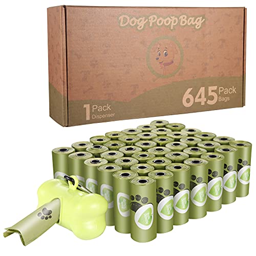 Aokyom 645 Bolsas Caca Perro,Bolsas para Excrementos de Perro con Dispensador,Poop Bag Perro,Extra Grueso,Fuertes,Resistente a Fugas Poop Bag para Mascotas Domésticos