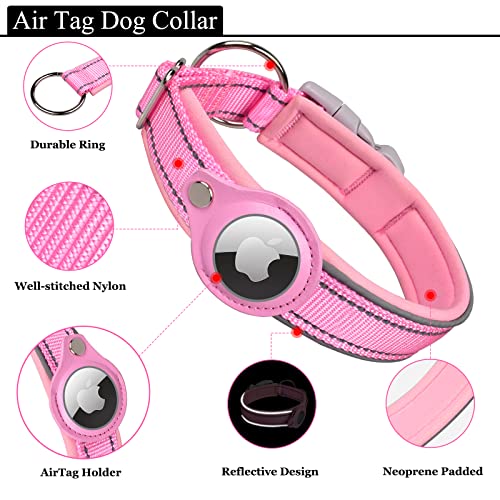 Apple AirTag Collar Perro , Kardition Air Tag Collar Perro [Rosa][Ancho], Acolchado Funda airtag Perro con AirTags Collar Perro para Perros Pequeños, Medianos, Grandes, Niños y Niñas [Talla S]