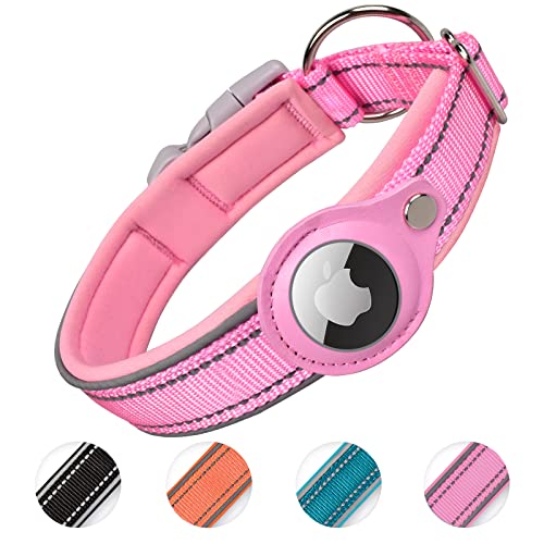 Apple AirTag Collar Perro , Kardition Air Tag Collar Perro [Rosa][Ancho], Acolchado Funda airtag Perro con AirTags Collar Perro para Perros Pequeños, Medianos, Grandes, Niños y Niñas [Talla S]