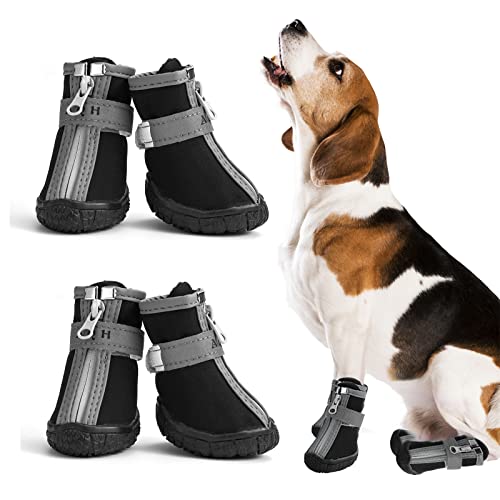 AQH Botas para Perros, los últimos Zapatos Impermeables para Perros con Correas Reflectantes, Suela Blanda Antideslizante, para Perro Pequeño Mediano, Negro (3#)