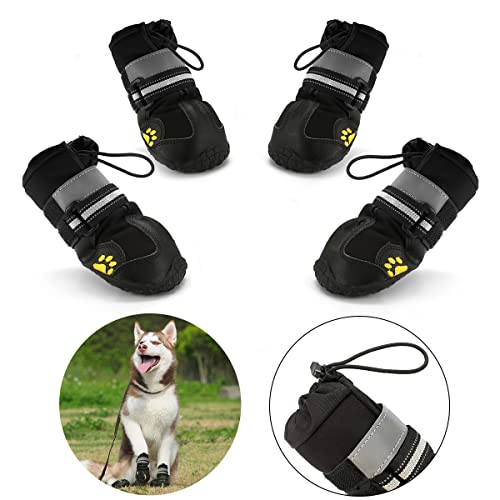 AQH Zapatos Perro, 4 Pcs Zapatos Antideslizantes para Perros con Resistente al Desgaste, Banda Interior Antideslizante y elástica Resistente para Mediano y Grandes Perros (7#)