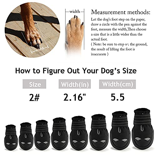 AQH Zapatos Perro, 4 Pcs Zapatos para Perros Botas, Impermeables para Perros Botines Antideslizante y elástica Resistente para Mediano y Grandes Perros (2#, Negro)