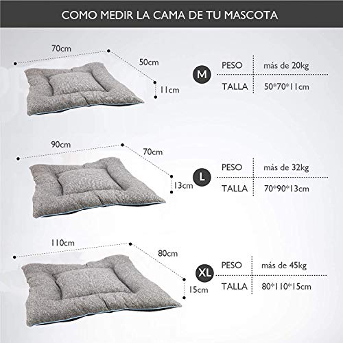 Arcoiris Colchoneta Mascota Cama Perro, Cama de Perros Grandes, Cama para Perros, Cama para Mascotas Desmontable y Extraíble Lavable 90 x 70 x 13CM (L, Gris)